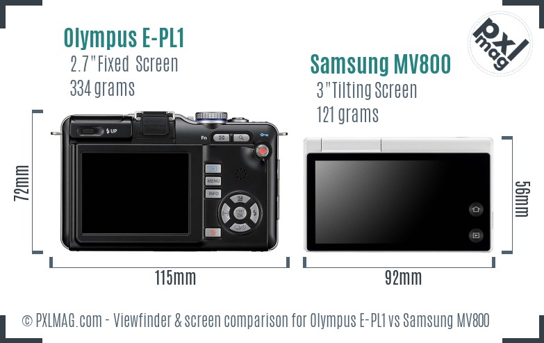 Olympus E-PL1 vs Samsung MV800 Screen and Viewfinder comparison