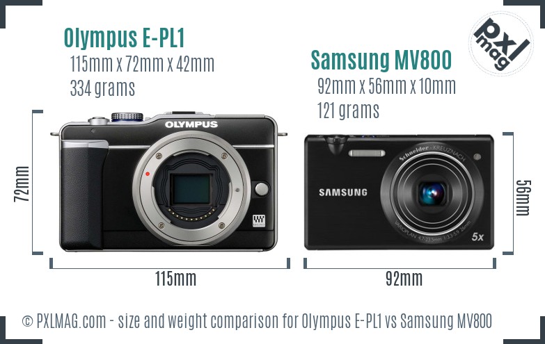 Olympus E-PL1 vs Samsung MV800 size comparison