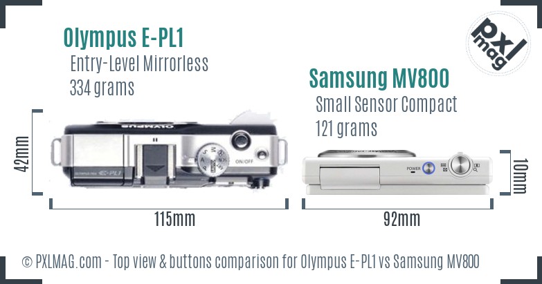 Olympus E-PL1 vs Samsung MV800 top view buttons comparison