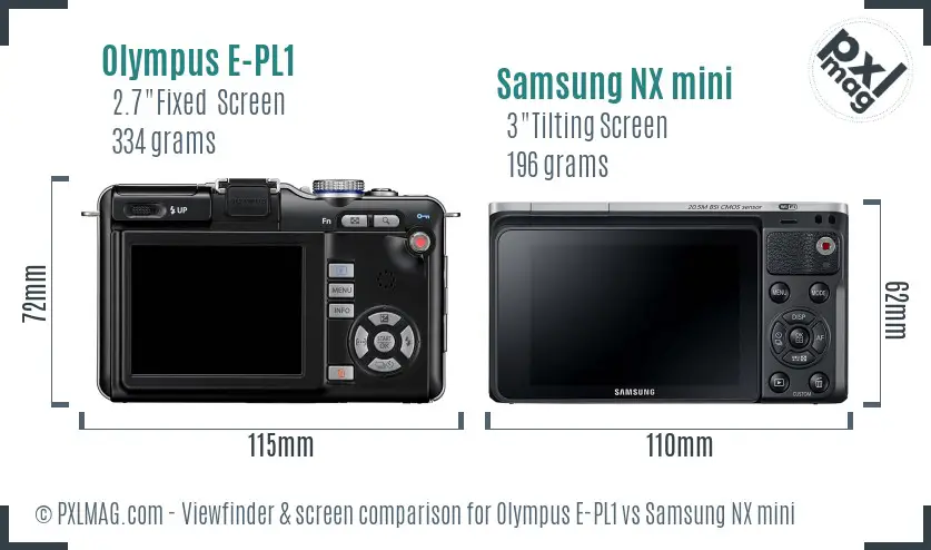 Olympus E-PL1 vs Samsung NX mini Screen and Viewfinder comparison