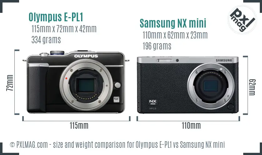 Olympus E-PL1 vs Samsung NX mini size comparison