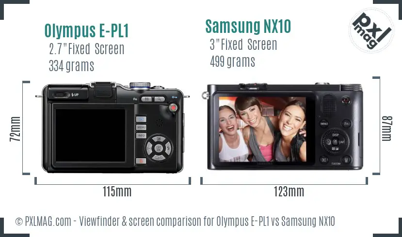 Olympus E-PL1 vs Samsung NX10 Screen and Viewfinder comparison