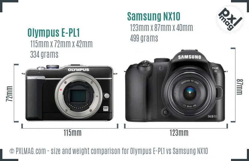 Olympus E-PL1 vs Samsung NX10 size comparison