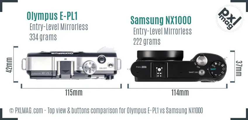 Olympus E-PL1 vs Samsung NX1000 top view buttons comparison Olympus E-PL1 vs Samsung NX1000 top view buttons comparison