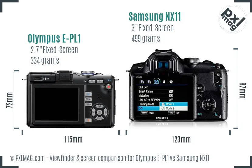Olympus E-PL1 vs Samsung NX11 Screen and Viewfinder comparison