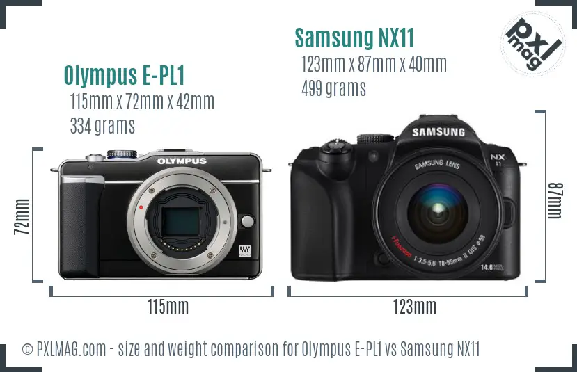 Olympus E-PL1 vs Samsung NX11 size comparison