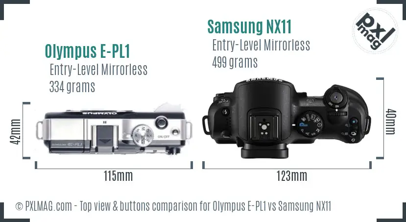 Olympus E-PL1 vs Samsung NX11 top view buttons comparison