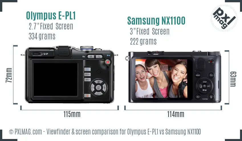 Olympus E-PL1 vs Samsung NX1100 Screen and Viewfinder comparison