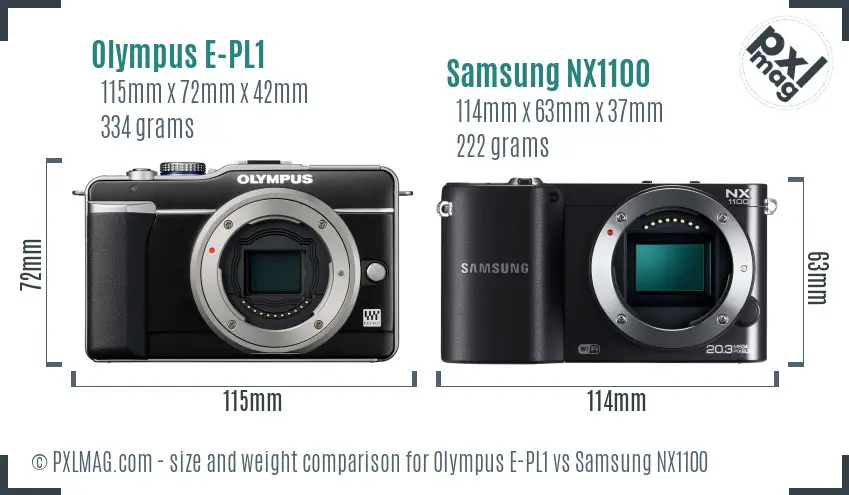 Olympus E-PL1 vs Samsung NX1100 size comparison