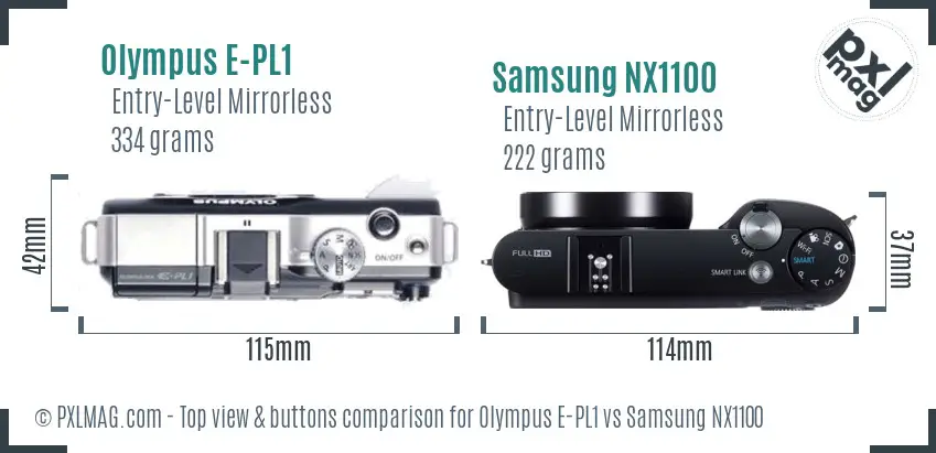 Olympus E-PL1 vs Samsung NX1100 top view buttons comparison