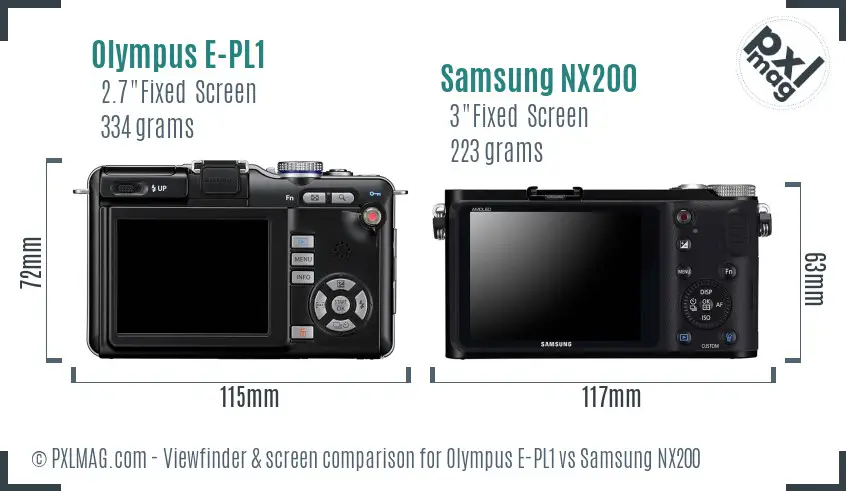 Olympus E-PL1 vs Samsung NX200 Screen and Viewfinder comparison