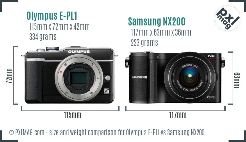 Olympus E-PL1 vs Samsung NX200 size comparison