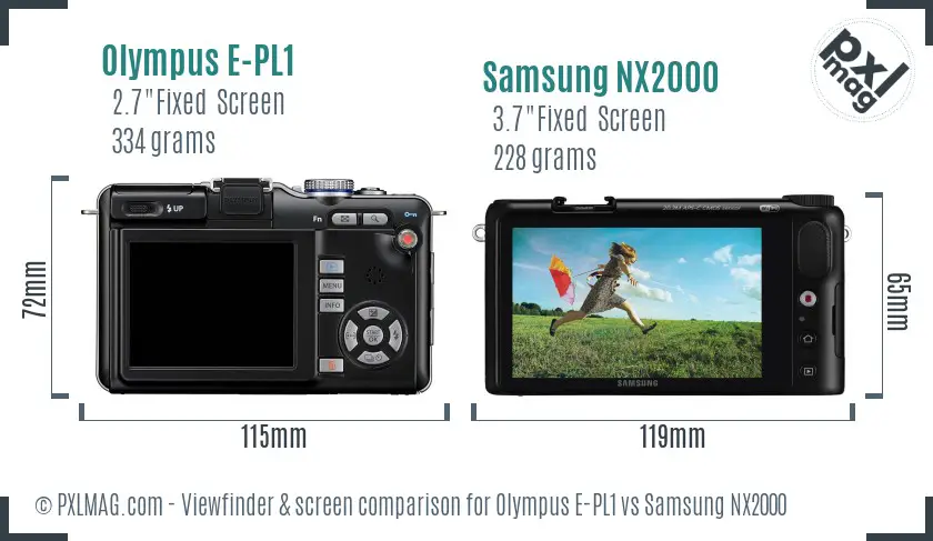 Olympus E-PL1 vs Samsung NX2000 Screen and Viewfinder comparison