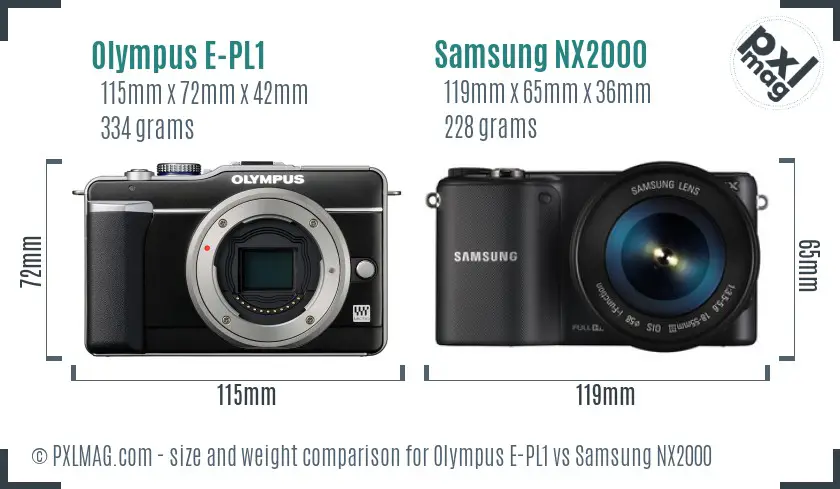 Olympus E-PL1 vs Samsung NX2000 size comparison