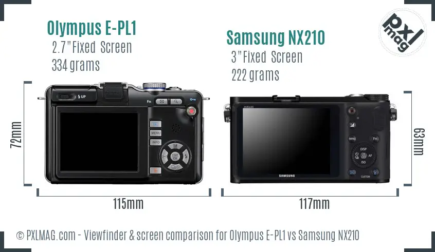 Olympus E-PL1 vs Samsung NX210 Screen and Viewfinder comparison
