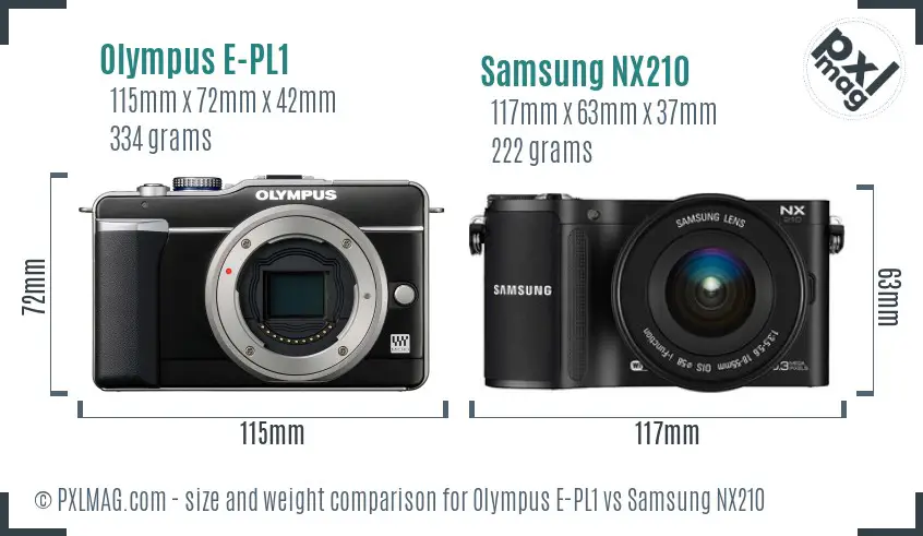Olympus E-PL1 vs Samsung NX210 size comparison