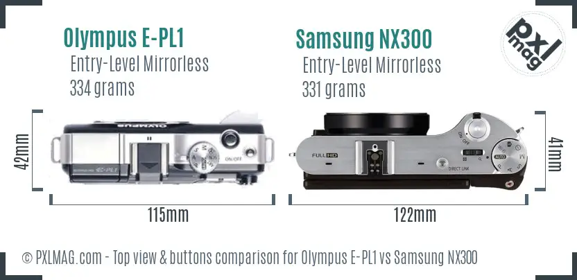 Olympus E-PL1 vs Samsung NX300 top view buttons comparison Olympus E-PL1 vs Samsung NX300 top view buttons comparison