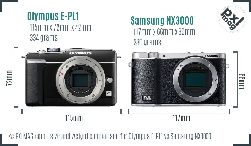 Olympus E-PL1 vs Samsung NX3000 size comparison