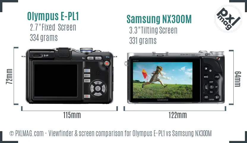 Olympus E-PL1 vs Samsung NX300M Screen and Viewfinder comparison