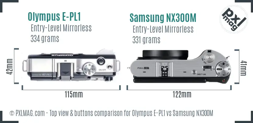 Olympus E-PL1 vs Samsung NX300M top view buttons comparison