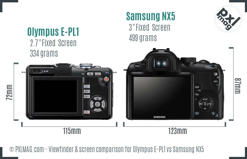 Olympus E-PL1 vs Samsung NX5 Screen and Viewfinder comparison