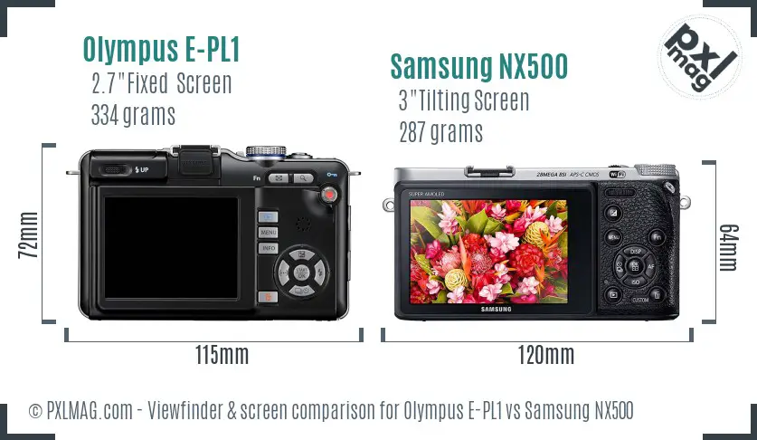 Olympus E-PL1 vs Samsung NX500 Screen and Viewfinder comparison