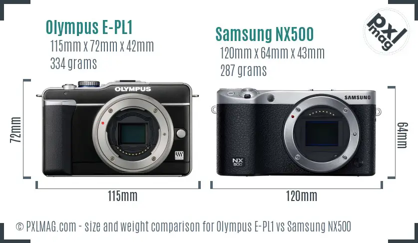Olympus E-PL1 vs Samsung NX500 size comparison
