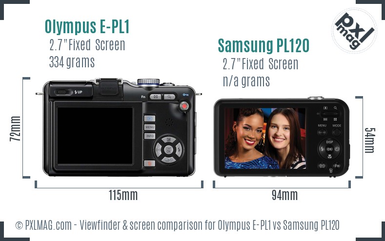 Olympus E-PL1 vs Samsung PL120 Screen and Viewfinder comparison
