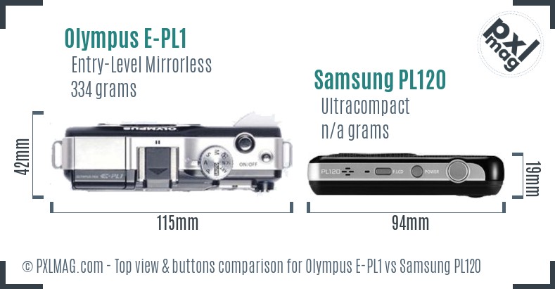 Olympus E-PL1 vs Samsung PL120 top view buttons comparison