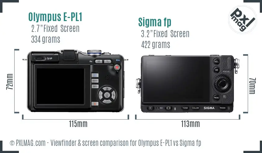 Olympus E-PL1 vs Sigma fp Screen and Viewfinder comparison