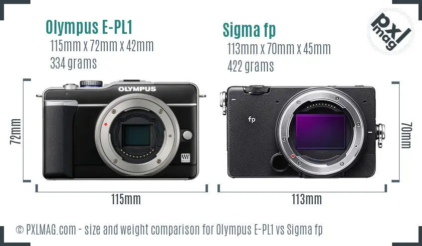 Olympus E-PL1 vs Sigma fp size comparison