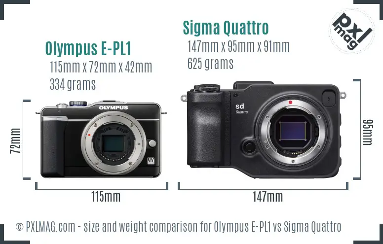 Olympus E-PL1 vs Sigma Quattro size comparison