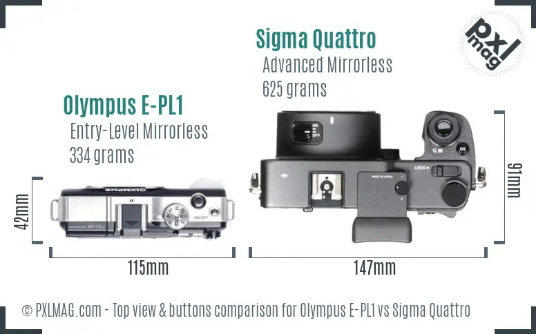 Olympus E-PL1 vs Sigma Quattro top view buttons comparison