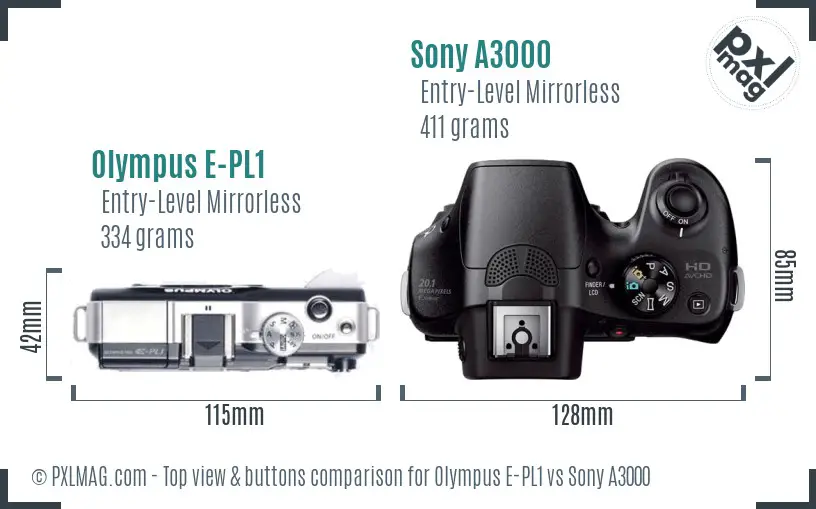 Olympus E-PL1 vs Sony A3000 top view buttons comparison