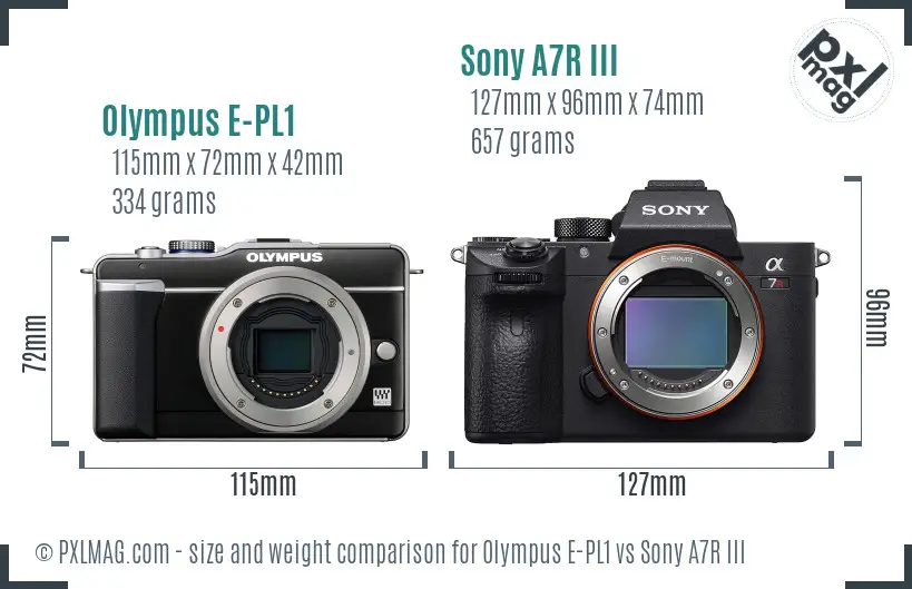 Olympus E-PL1 vs Sony A7R III size comparison