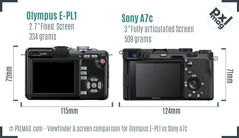 Olympus E-PL1 vs Sony A7c Screen and Viewfinder comparison