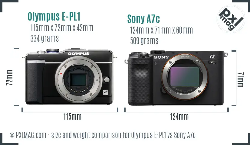 Olympus E-PL1 vs Sony A7c size comparison