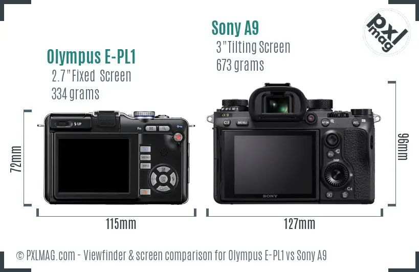 Olympus E-PL1 vs Sony A9 Screen and Viewfinder comparison