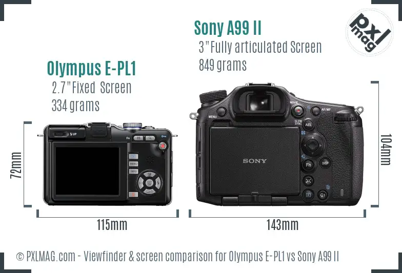 Olympus E-PL1 vs Sony A99 II Screen and Viewfinder comparison