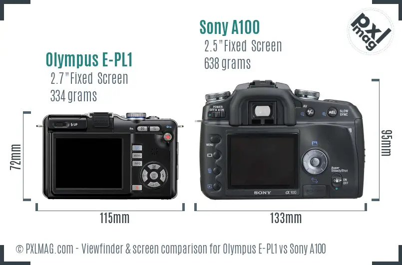 Olympus E-PL1 vs Sony A100 Screen and Viewfinder comparison