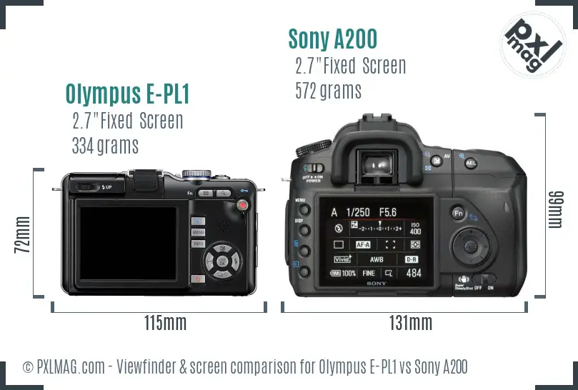 Olympus E-PL1 vs Sony A200 Screen and Viewfinder comparison