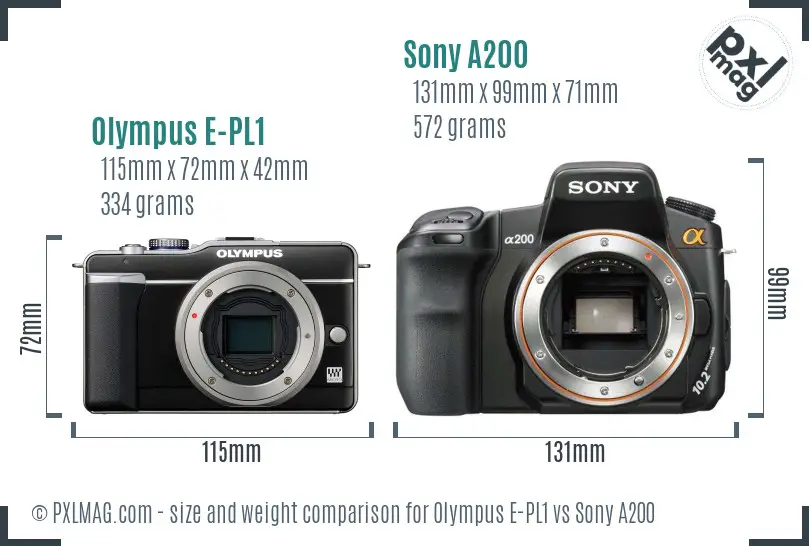 Olympus E-PL1 vs Sony A200 size comparison