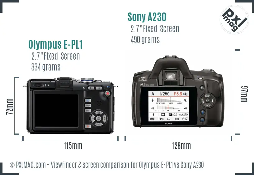 Olympus E-PL1 vs Sony A230 Screen and Viewfinder comparison