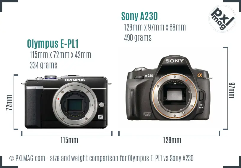 Olympus E-PL1 vs Sony A230 size comparison