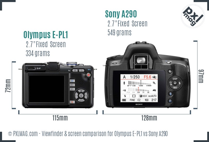 Olympus E-PL1 vs Sony A290 Screen and Viewfinder comparison