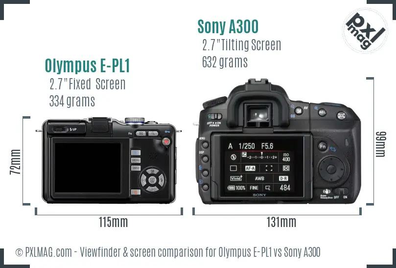 Olympus E-PL1 vs Sony A300 Screen and Viewfinder comparison