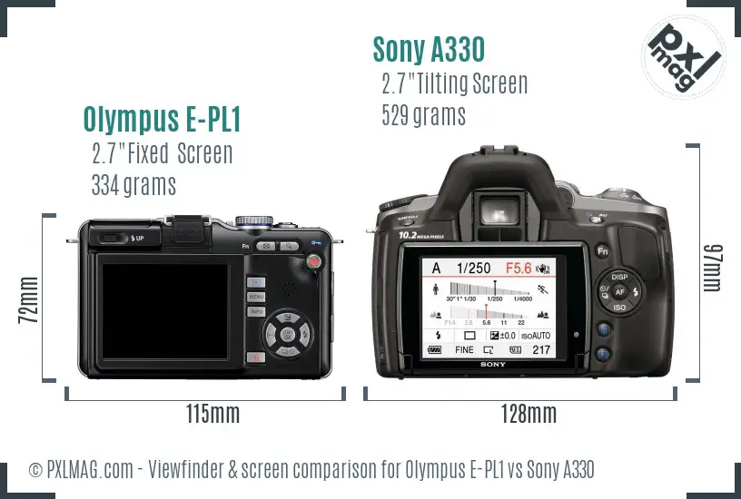 Olympus E-PL1 vs Sony A330 Screen and Viewfinder comparison