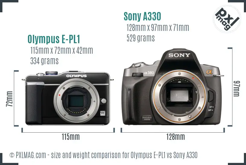 Olympus E-PL1 vs Sony A330 size comparison