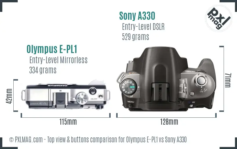 Olympus E-PL1 vs Sony A330 top view buttons comparison
