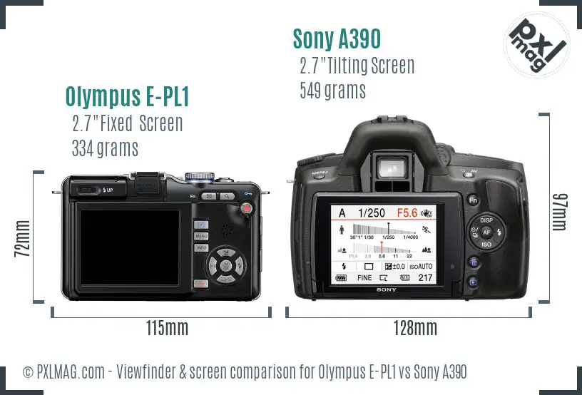 Olympus E-PL1 vs Sony A390 Screen and Viewfinder comparison